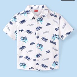 Babyhug 100% Cotton Knit Half Sleeve Shirt With Cool Dino Print - Blue & White-image-28