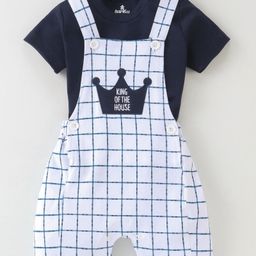 Child World Interlock Cotton Checked Dungaree with Half Sleeves Inner T-Shirt - Navy Blue-image-66