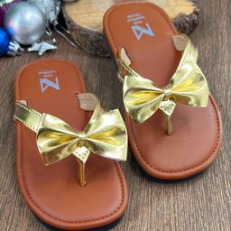 The Madras Trunk  Bow Detailed Flip Flops -  Brown And Gold-image-55