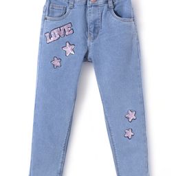 Babyhug Denim Full Length With Stretch Washed Jeans Text Print - Blue-image-53
