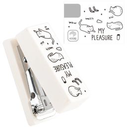 SKB Cute Colorful Kawaii Mini Stapler Cartoon Metal Stapler Set With 400 Pcs Staples - White-image-8