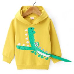 Kookie Kids Full Sleeves Crocodile Printed Hooded Sweatshirt - Yellow-picture-7