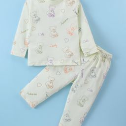 Doreme Single Jersey Knit Full Sleeves Bear Printed Night Suit - Lime-image-28