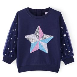 Babyhug Cotton Knit Full Sleeves Drop Shoulder Sweatshirt with Sequin Embroidery & Star Detailing - Navy Blue-picture-13