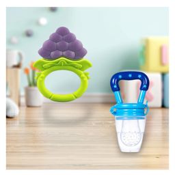 Joy Buzz Fruit Teether & Star Nibbler Combo | BPA-Free Silicone Teething Toys | Soft & Safe Baby Gum Massagers- Pack of 2 (Blue)-2