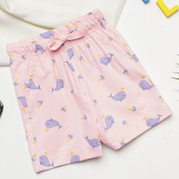 Milou Cotton Whale Printed Shorts - Light Pink-image-13