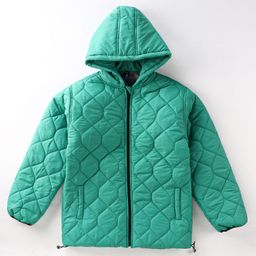 Little Kangaroos Knit Full Sleeves Hooded Quilted Jacket - Mint Green-picture-46