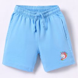Doreme Terry Knit Knee Length Shorts with Unicorn Print - Light Blue-picture-4