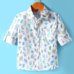 Rikidoos Full Sleeves Leaves Printed Shirt - White-picture-30