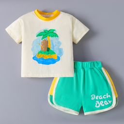 Mark & Mia Cotton Short Sleeves T-Shirts & Shorts with Bear & Beach Bear Text Print - Beige-image-93