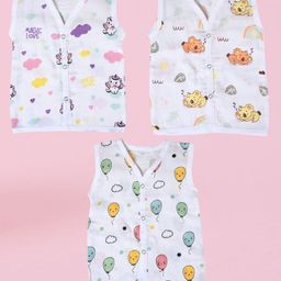 MumsLap Muslin Organic Cotton Summer Wear Jhabla button for babies (Pack of 3) - White-image-27