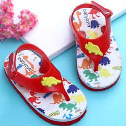 Babyoye Velcro Closure Flip Flop with Dino Print - Red-image-91