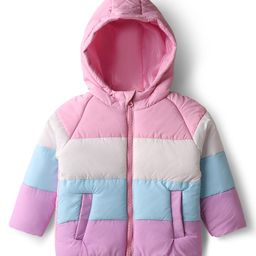 Bonfino Woven Full Raglan Sleeves Padded Hooded Jackets With Colour Block Design - Pink-image-67