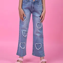 CRIMSOUNE CLUB Cotton Woven Hearts Embroidered Jeans - Blue-picture-29