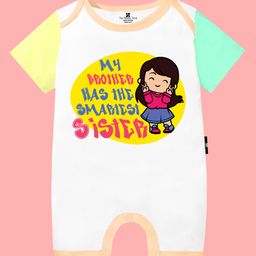 The Peppy Tend 100% Cotton Knit Raksha Bandhan Theme Half Sleeves My Brother Has The Smartest Sister Text Printed Romper - Multi Colour-image-84