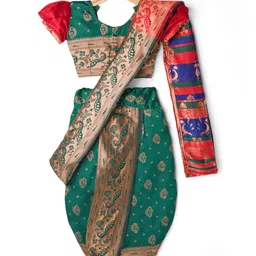 Bhartiya Paridhan Woven Half Sleeves Silk Saree With Foil Peacock Print - Green-picture-21