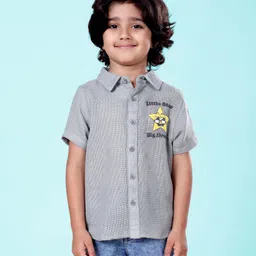 Kiddopanti Cotton Woven Half Sleeves Star Printed Shirt - Sage Green-picture-46