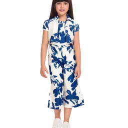 TINY BABY Woven Abstract Printed Jumpsuit With Half Sleeves Coordinating Jacket Set - Blue-picture-15