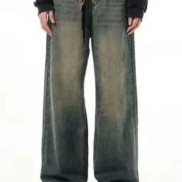 HERE&NOW Men Regular Fit Mid-Rise Low Distress Heavy Fade Jeans-image-73