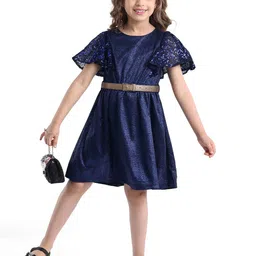 Hola Bonita Girls Self Design Embellished Belted Fit & Flare Dress-image-94