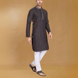 Pulseiq Men Chevron Embroidered Festive Straight Kurta-image-99