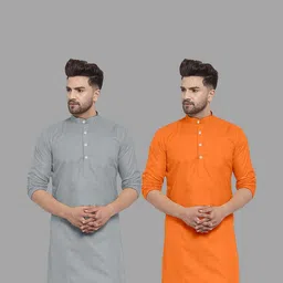VS MALL Men Orange Kurtas-image-57