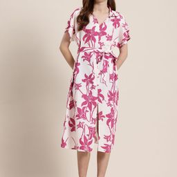 HERE&NOW Floral Print Shirt Midi Dress with Belt-picture-42