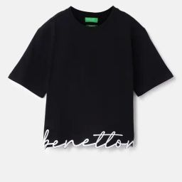 United Colors of Benetton Girls Black Cotton Solid Tshirt-image-47