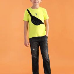 US Polo Kids Boys Green Cotton T-Shirt-image-56