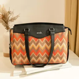 Zouk Tidal Wave Orange Jute Printed Tote Handbag image 1
