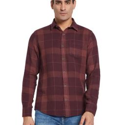 METTLE Maroon Regular Fit Checked Shirt-image-12