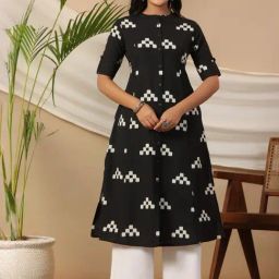 Piroh Black Cotton Printed Kurta-image-7