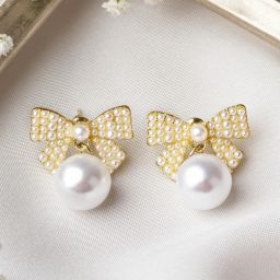Joker & WItch Gold and White Drop Bougie Bow Drop Earring image 1