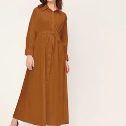 Moomaya Orange Cotton Relaxed Fit Shirt Dress-image-21