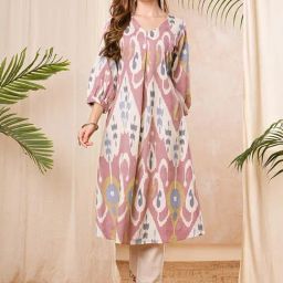 Fashor Purple Cotton Printed A Line Kurta-image-60
