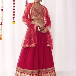 Chhabra 555 Floral Embroidered Sequinned Georgette Lehenga Tasselled Choli With Dupatta-picture-8