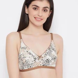 Clovia Beige Animal Print Non Wired Non Padded Full Coverage Bra-image-51