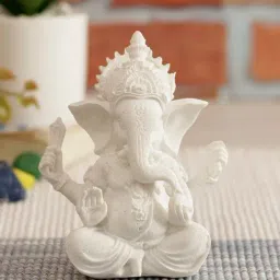 Tayhaa White Polyresin Lord Ganesha Idol Showpiece - Set of 1-image-89