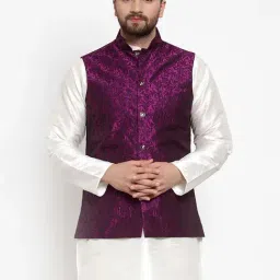 Jompers Purple Regular Fit Embroidered Nehru Jacket-picture-1
