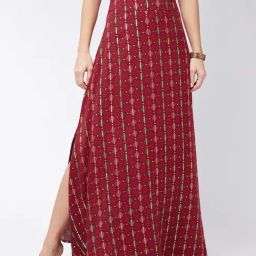 Inweave Red Cotton Printed A-Line Skirt-picture-6