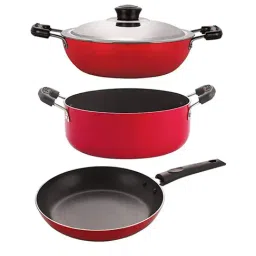 Nirlon Red Aluminium Non-Stick cookware - Set of 3-10