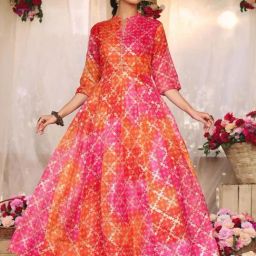 SCAKHI Pink Bandhani Print Anarkali Kurta-image-9