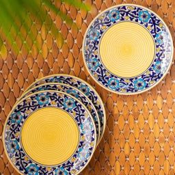 ExclusiveLane 'Badamwari Bagheecha' Hand-Painted Ceramic Dinner Plates (Set of 4, Microwave Safe)-image-14