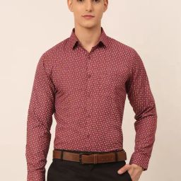 Jainish Maroon Cotton Regular Fit Printed Shirt-image-55