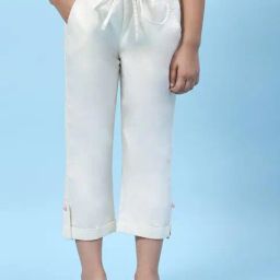Biba Kids White Cotton Straight Fit Pants-image-99