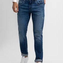 Spykar Blue Cotton Slim Fit Distressed Jeans-image-98