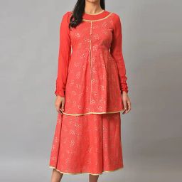 Aurelia Red Cotton Printed A-Line Dress-image-8