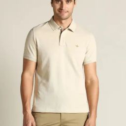 Dockers Light Beige Cotton Straight Fit Polo T-Shirt-image-58