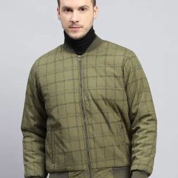 Monte Carlo Olive Regular Fit Checks Bomber Jacket-image-86