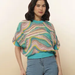 Label Ritu Kumar Teal Printed Top With Inner image 1